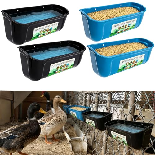 Duck Water Feeder,4 Pack Hanging Ducks Feeder and Ducks Waterer Set,Drake Fence Feed Trough with Clips, Poultry Livestock Food Water Feeding Container or Hen Coop, Duck Cage and Mallard Houses