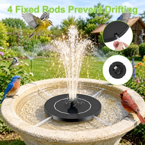 3.5W Solar Fountain Pump, Solar Bird Bath Fountain with 6 Green & 6 Black Nozzles, Solar Water Pump for Outdoor Garden Patio Small Pond Fish Tank Landscape Decoration - color: 6 Black + 6 Green Nozzles