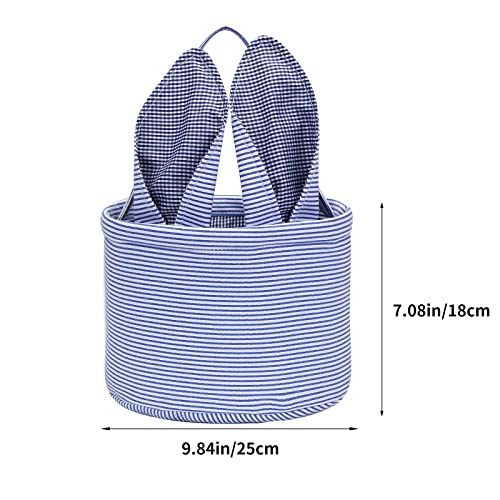 Easter Basket Seersucker Egg Hunt Bunny Baskets for Kids with Cute Rabbit Ears Stripe Storage Gifts Candies Personalized Easter Party Gifts… - color: Seersuck blue