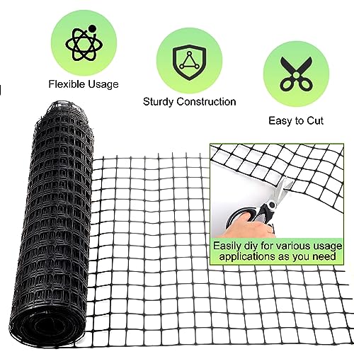 Windyun 2 Roll Plastic Mesh Fence, Black Safety Temporary Garden Fencing Animal Barrier Netting for Animal Deer Rabbit Chicken Dog Poultry Construction Snow Fence Patio(100 ft) - size: 100 ft