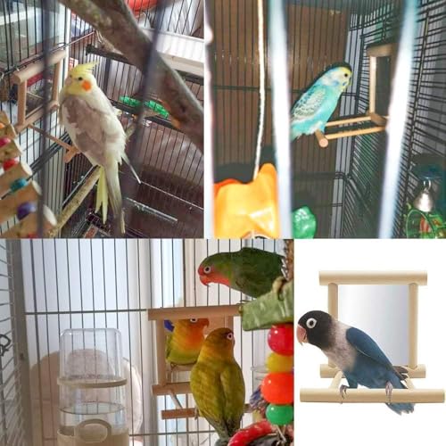 Bird Mirror Parakeet Mirror Perch Stand Wooden Swing Mirror Toy Cage Accessories for Cockatiel Parakeet Budgie Lovebird Small Parrots - size: 1 Pcs