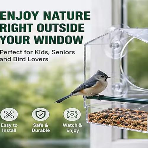 Window Bird Feeder with Strong Suction Cups, Clear Bird Feeder | Removable Seed Tray Clear Acrylic Bird Feeder for Window