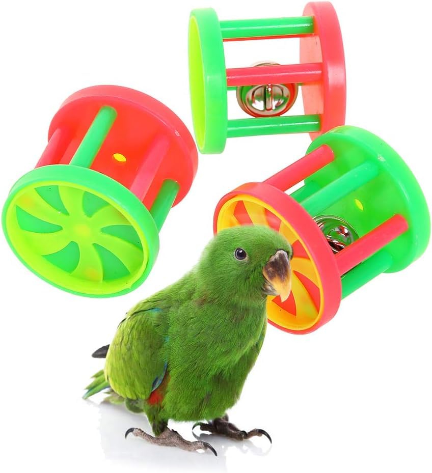 QBLEEV Bird Roller Rattles Toys, Parrot Foot Toys, Foraging Chewing Bell Training Trick Toys, Birds Play Gym Activity Center Cage Accessories for Small Parrots-3 Pack - style: Bird Roller Rattles Toys 3 Pack