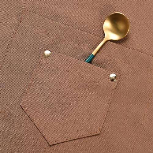 Tosewever Art Aprons for Women Painting Pottery Baking, Mens Buckle Straps Kitchen Apron with Pockets for Chef Cooking - color: Brown
