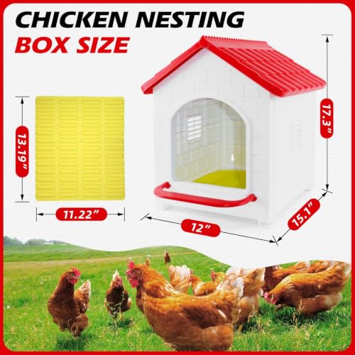 Waterproof Plastic Chicken Nesting Box & Compact Hen House for Coop | Comes with Washable Nesting Pad, Easy-Clean Spacious Nesting Box, Suitable for Hens, Ducks, Rabbits & Backyard Poultry - color: Red