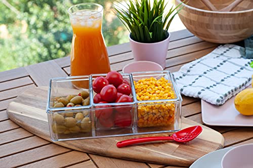 Pikanty Condiment Server Tray with 3 Removable Containers and Lids - Compact Sundae Bar, Taco Night, Dip Tray, Kids Snack Station Organizer with Carry Handles, Dishwasher Safe, Made in USA - style: Condiment Server Medium