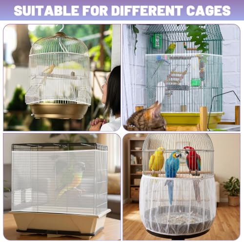 2 Pcs Bird Cage Cover Universal Bird Cage Seed Catcher, Breathable Nylon Mesh Net Cover Adjustable Soft Airy Cages Net Stretchy Skirt for Round Square Cages