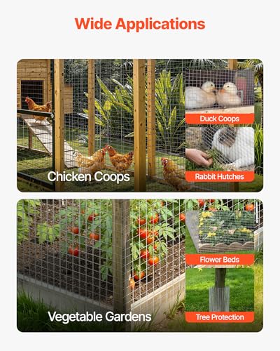 VEVOR Hardware Cloth, 1/2 inch 72 inch x 100 ft 19 Gauge Chicken Wire Fence, Hot-Dip Galvanized After Welding Metal Wire Mesh Roll, Garden Plant Welded Fencing Roll Supports Poultry Netting Cage Fence - size: 1/2 inch 72 inch x 100 ft