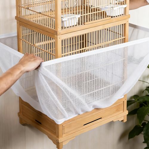 Bird Cage Seed Catcher Guard, Adjustable Stretchy Net Cover for Parrot Enclosures, Bird Cage Skirt Netting, Seed Catcher for Protective Shield for Parrot Enclosures (White) - color: White