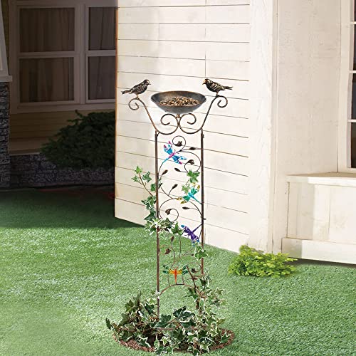 SUNNYPARK 43.5 Inch Metal Bird Bath Bowl with Garden Trellis Outdoor | Easy install, Garden birdbath and Plants Trellis 2 in 1, Decorative with Dragonfly, Functional Decor for Yard Patio Lawn - size: Dragonfly