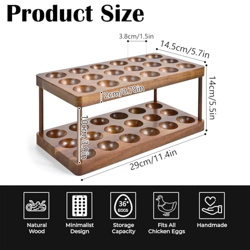 Linwnil Acacia Wood Egg Holder for 36 Eggs, Rustic Countertop and Refrigerator Storage Tray, Farmhouse Kitchen Organizer with 1.5" Holes, Easy Clean Deviled Plates for Easter Decor,11.5" x 5.75" (2)