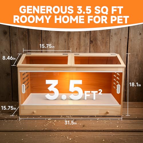 Large Wooden Chick Brooder Box with Drawers, 3 Heat Lamps and Thermostat | Built-in thermometer and pre-drilled holes; 31.5 x 15.75 x 18.1 in for chicks, ducks, quail and hamsters - size: 31.5"L x 15.8"W x 18.1"H