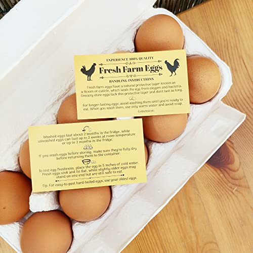 100 Pack Premium Fresh Farm Eggs Handling Instructions Care Accessories Cards Labels | Egg Blank Cartons 4 6 12 15 18 30 48 50 Count Basket Box Container Storing Extra Organizer -M10CH100 - color: Yellow Farm. 100 Pack. Horizontal.