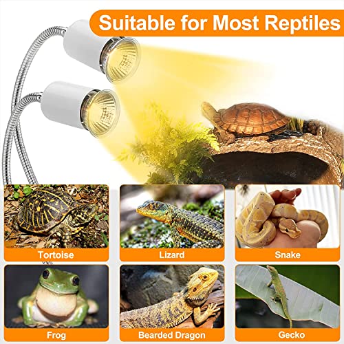 Reptile Heat Lamp, Dual Head Reptile Light with Cycle Timer, Dimmable UVA/UVB Basking Light for Turtle Tortoise Lizard Snake Bearded Dragon and More, 4 Bulbs (2PCS 25W + 2PCS 50W) Included