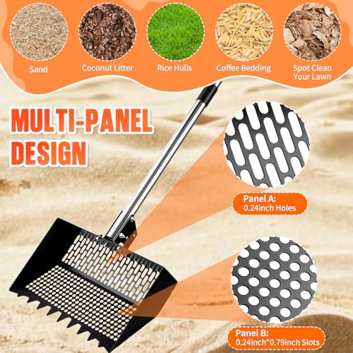 Chicken Poop Scooper, Adjustable Angle Chicken Coop Cleaning, 3-in-1 Sand Rake with Sifting Panels for Hen/Pet House Bedding Management, 304 Stainless Steel Chicken Coop Accessories