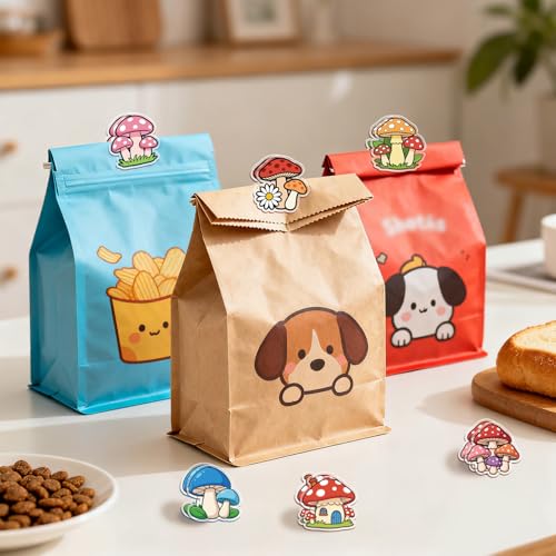 MAYJOYDIY 24Pcs 12 Styles Mushroom Plant Acrylic Chip Clips Colorful Mushroom Cluster Bag Sealer Sealing Closures Cute Daisiy House Pizza Bag Clips for Food Storage Airtight Seal Grip - style: Mushroom