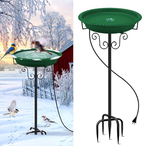 Heated Bird Bath, Lovppy 100W Thermostatically Controlled Heated Bird Baths for Outdoors Bird Bath Heater with Metal Stake, Heated Bird Bath for Outside Winter Garden Patio Yard Lawn (Green) - color: Green