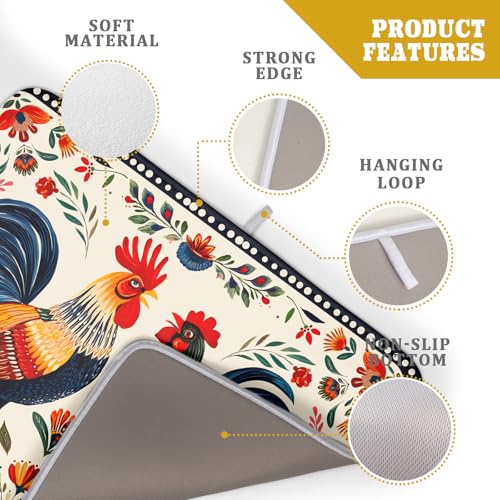Rooster Poultry Dish Drying Mat for Kitchen Counter 18x24 Inch Microfiber Absorbent Colorful Printing Drying Pad - color: Chicken Art White, size: 24" x 18"