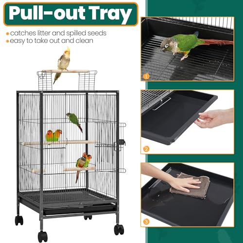 Yaheetech 35 inch Wrought Iron Bird Cage w/Play Open Top and Rolling Stand for Small Birds Like Parrots Conure Lovebird Cockatiel Lovebirds Budgies - size: 35 inch