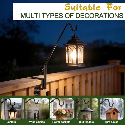 15 Inch Deck Hooks Hanger for Railing 2 PCS, 360° Swivel Adjustable | Heavy Duty Solid Shepherds Hooks for Outdoor Hanging Plants, Deck Hook for Bird Feeder, Railing Plant Hanger Bracket Outdoor - size: 15Inch -2PCS