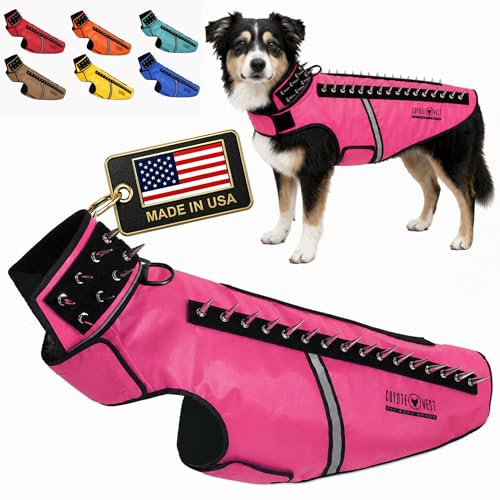 CoyoteVest SpikeVest Dog Harness, Made in the USA, L-Neon Pink | Stab-Resistant Protective Vest | Coyote Vest for Dogs | Defends Against Coyotes, Dogs, Birds of Prey | Reflective Safety - color: Neon Pink, size: Large