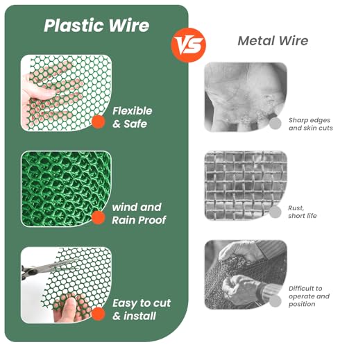 Toolterritary 16IN x 50FT Plastic Chicken Wire Mesh, Chicken Wire for Floral Arrangements, Chicken Wire Mesh for Crafts with 100 Pcs Zip Ties, Mesh Fence for Dogs, Deers, Poultry - color: Green, size: 16IN x 50FT