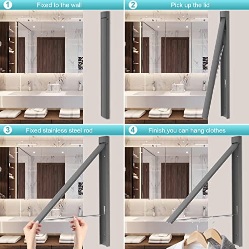 Clothes Drying Rack Folding Indoor,Laundry Room Organization,Wall Mounted Drying Racks for Laundry,Laundry Drying Rack Collapsible,Laundry Drying Rack,Retractable Clothesline (Gunmetal Gray) - color: Gunmetal Gray