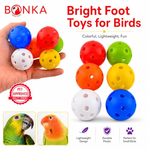 Bonka Bird Toys 2831 Pack of 6 Small Colored Plastic Balls 1.5" Diameter Durable Plastic Foraging and Foot Talon Toys for Extra Small Small Medium Birds DIY Bird Toy Parts