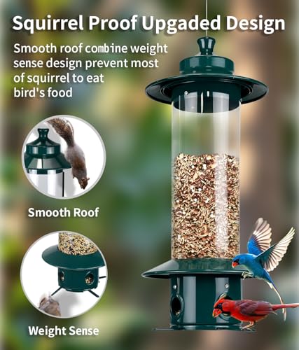 Squirrel Proof Bird Feeders for Outdoor: 4.8LB Large Capacity Hanging Bird Feeder, Weight-Activated Mechanism Wild Bird Feeders, Chew-Proof Metal Birdfeeder for Finch Cardinal Chickadee - color: Blue
