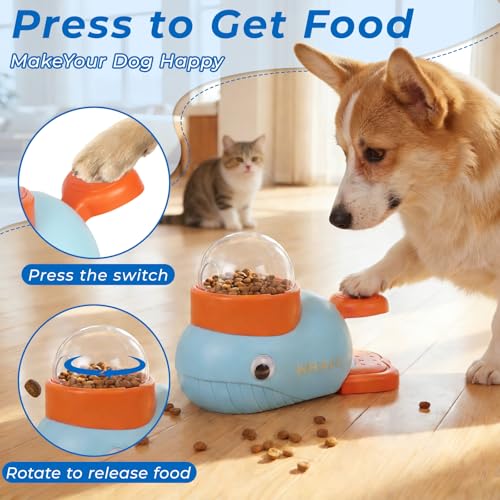 Anxuyixin2-in-1 Duck Shaped Interactive Pet Puzzle Toy, Slow Food Dispenser (Yellow Duck and Blue Whale Shaped with Buttons), Cat and Dog Snack Dispenser Feeding Toy - color: Yellow and light blue
