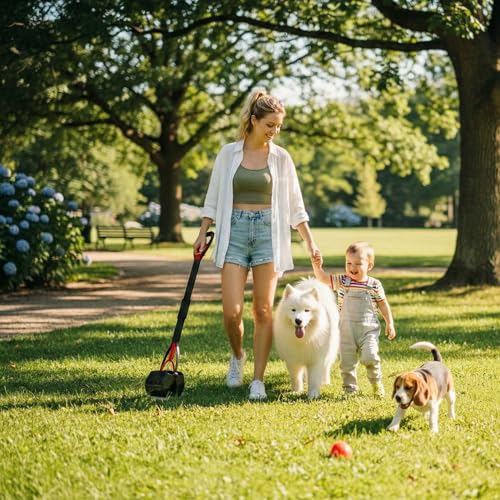 33" Pooper Scooper 2 Pack, XL Long Handle No-Touch Dog Pooper Scooper | Heavy duty pooper scooper for large small dogs. Durable Spring &Lightweight,portable poop pickup tool for no-bend,hands-free.