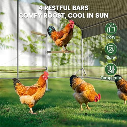 CHIKENCOOP 19.5x9.8x6.5ft Metal Chicken Coop, 3-Room Run, Hardware Cloth | Three-room walk-in run with hardware cloth, full-top waterproof UV-resistant cover, 3-mode solar light, and center perches - size: 234.0"L x 118.0"W x 78.0"H