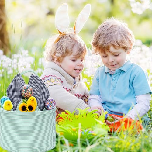 Easter Basket Seersucker Egg Hunt Bunny Baskets for Kids with Cute Rabbit Ears Stripe Storage Gifts Candies Personalized Easter Party Gifts.……… - color: Bsmint0