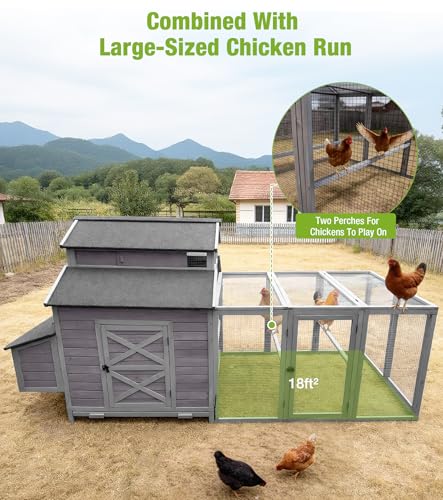 GUTINNEEN Extra Large Walk-in Chicken Coop with Run Waterproof UV Resistant Chicken House with Large Nesting Box 113.5" L Gray Outdoor Backyard Hen House - size: 113.5"L