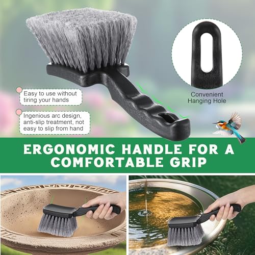 Brush for Bird Baths, Bird Bath Cleaner with Ergonomic Handle and PVC Bristles, Gentle Yet Effective Cleaning for Wigglers, Feeders, Hook Design 1 Pack