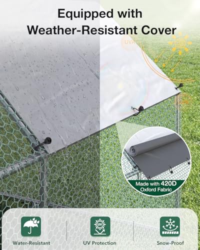Esright Metal Chicken Coop Run, 20x10 Ft, Spire Roof | Rust-Resistant Galvanized Steel Tube with Wire Mesh, 420D Oxford Fabric Waterproof Cover - size: 234.0"L x 120.0"W x 76.8"H