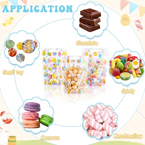 Frienda 60 Pcs Easter Plastic Candy Bags Bulk Easter Egg Zippered Treat Bags Bunny Goodie Bag with Handle Spring Party Favor Gift Pouch for Wedding Birthday Party Supplies