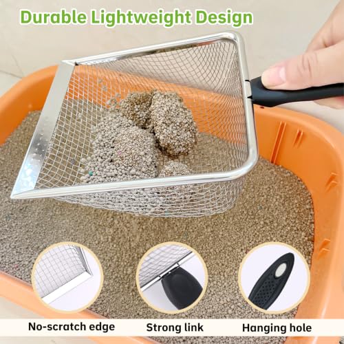 2 Pack Chicken Poop Scooper, 5.5" Metal Mesh Shovel | 3.8mm & 5mm Mesh Metal Chicken Coop Rake and Scoop Tool, Ideal for Poultry Housing, Cat Litter Boxes and Sand Sifting