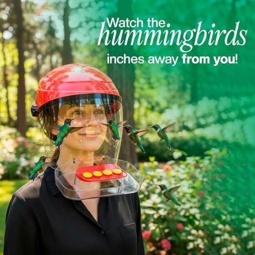 HummViewer Wearable Hummingbird Hat Feeder - Humm Viewer Mask, Helmet Feeder for Head with Face Shield, Bird Viewing Experience for Men & Women Includes Expert Guide