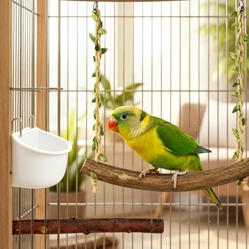 4Pcs Bird Cage Feeder Cups, Hanging Plastic Food and Water Bowls with Metal Hooks for Small Birds, Parrots, Parakeets, Pigeons, Cage Accessories and Feeding Supplies
