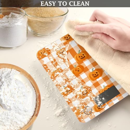 Food Scale Kitchen Scale Food Weight Scales Digital Weight Grams and Ounces Small Electronic Food Scale for Baking Cooking Halloween Orange Plaid Pumpkin Heads - color: Halloween Orange Plaid Pumpkin Heads