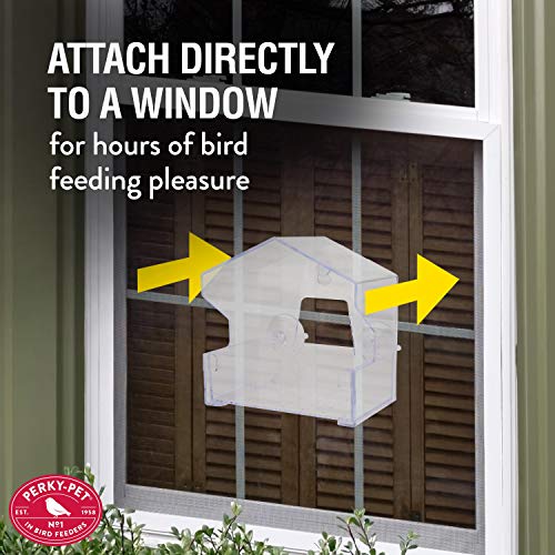 Perky-Pet Clear Outdoor Window Bird Feeder with Strong Suction Cups – 1/2 Lb Seed Capacity - Perky Pet 345 - Entertaining Bird Feeding - Watch Birds Eat Seeds - size: .5 LB Capacity