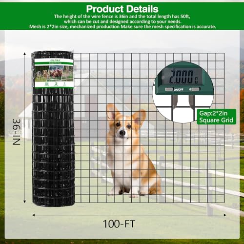 GILPWA Wire Fence, 100 ft(L) X 36 in(H) PVC Coated Welded Wire Fencing 2" X 2" 16GA Garden Border Vinyl Metal Chicken Wire Fencing Mesh Roll for Yard Vegetable Plant Protection Poultry Netting Black - size: 36in*100ft