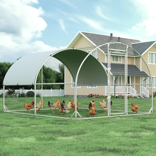 4ever2buy Metal Chicken Coop, 9.5x13 FT Walk-in Chicken Run Pen Poultry Cage, Water-Resistant & Anti-UV Cover, Large Chicken Coop for 12-15 Chickens - size: 154.8"L x 114.2"W x 76.0"H