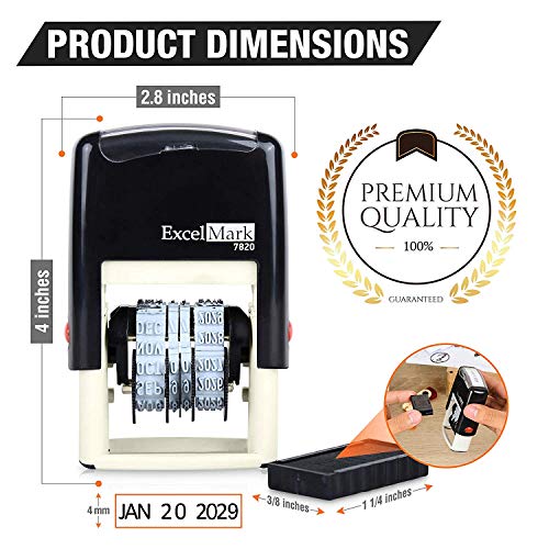 ExcelMark 7820 Self-Inking Rubber Date Stamp – Great for Shipping, Receiving, Expiration and Due Dates (Black Ink) - color: Black Ink