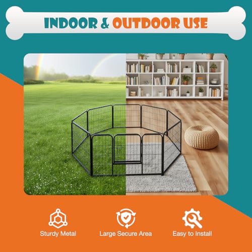 NEWBULIG Dog Playpen Indoor 8 Panels 24 Inch, Outdoor Metal Dog Fence Pen | Heavy Duty Metal Exercise Pen, Foldable Portable, RV Camping, Yard Garden, Small Dogs Pet Pen - color: Black, size: 24IN