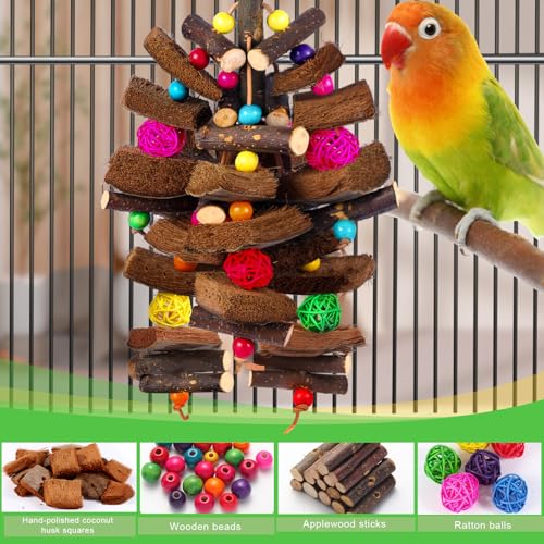 Kyouki Bird Toy for Parrots，Cockatiels, Budgies, Conures, Macaws, Lovebirds, Amazons and Other Small/Medium/Large Birds - Chewable & Shreddable Natural Coconut Husk Enrichment Toy (Medium) - size: Medium Standard