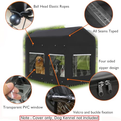 Outdoor Dog Kennel Cover 8'Dx4'Wx6'H Full Coverage Kennel Cover Large Windproof,Waterproof with Transparent Windows and Elastic Ropes - color: 8'Dx4'W（full cover）