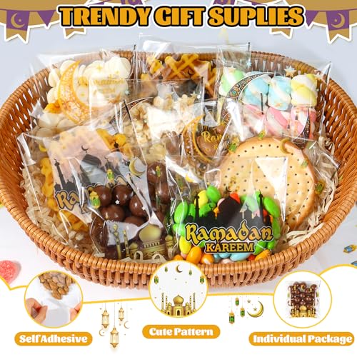 ZYLOP Ramadan Gift Bags – 100 PCS Ramadan Goodie Bags, Eid Mubarak Cellophane Treat Bags for Kids, Self Adhesive Clear Candy Bags for Eid Party Favors - color: Ramadan 100pcs