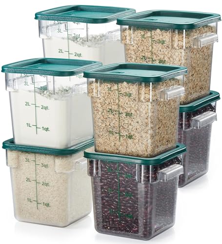 8-Pack 4 Qt NSF Clear Polycarbonate Food Storage Containers with Green Lids - Square, Commercial-Grade, Freezer & Dishwasher Safe, Stackable - color: 4.0 Qt 8-Pack(Green Lids)